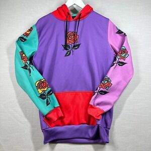 Teen Hearts Hoodie Mens Small Purple Color Block Streetwear Rose Emo